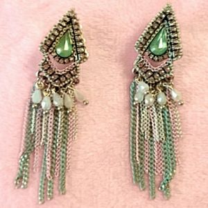 NWT CHARTER CLUB Long Pastel Pink & Green Chain Dangle Earrings Boxed